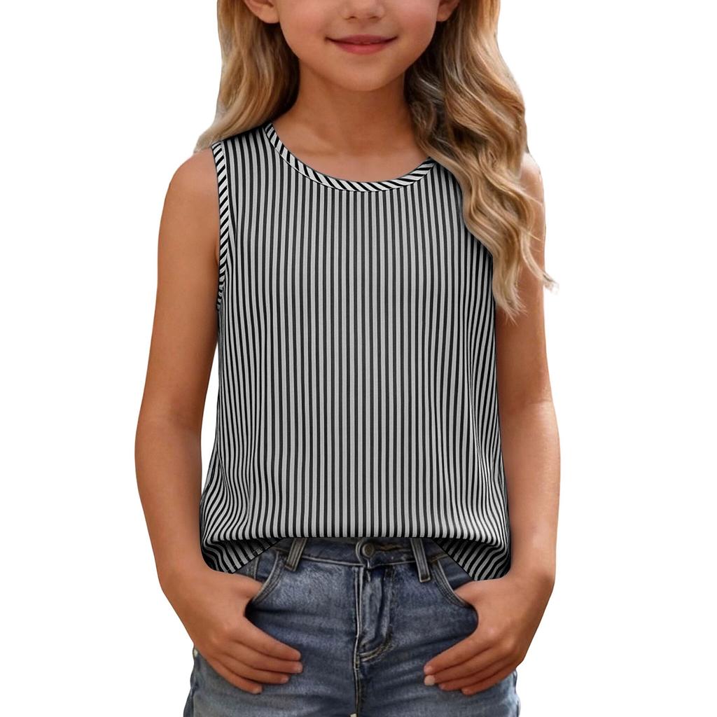 Ärmelloses Tanktop für Mädchen Lässiges Sommer-T-Shirt Leichter weicher Stoff Gestreiftes Muster Bequeme Passform Kinderkleidung