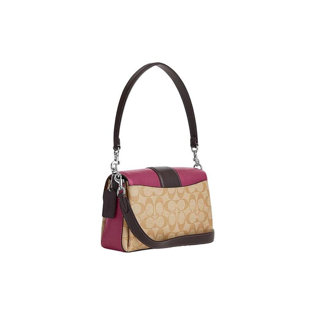 Coach Grace 26 Classic Monogram Horse And Carriage Logo Flap Top Handle Shoulder Bag Women Handbags Purple Khaki CJ633-SVVSB