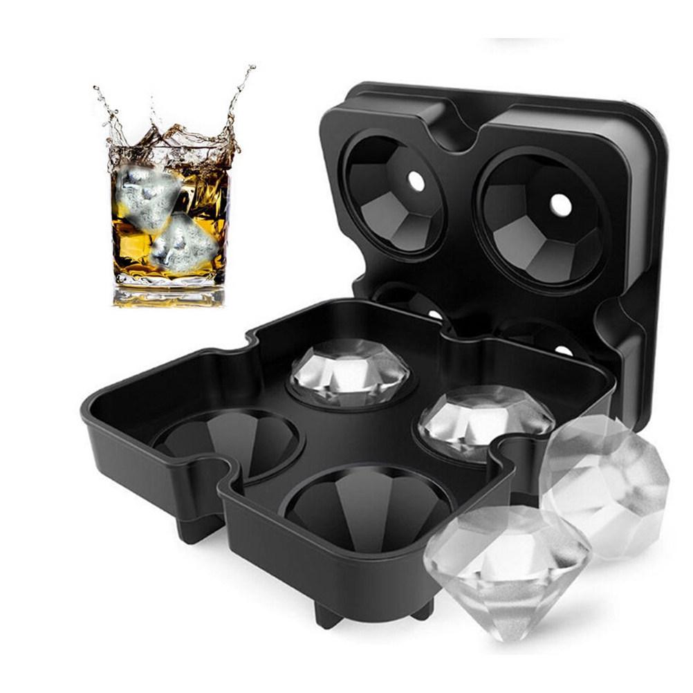 4 Cavity Diamond Shape 3D Ice Cube Mold Black Silicone Chocolate Candy Cake Baking Mold Kitchen Tool Reusable Non Stick Easy