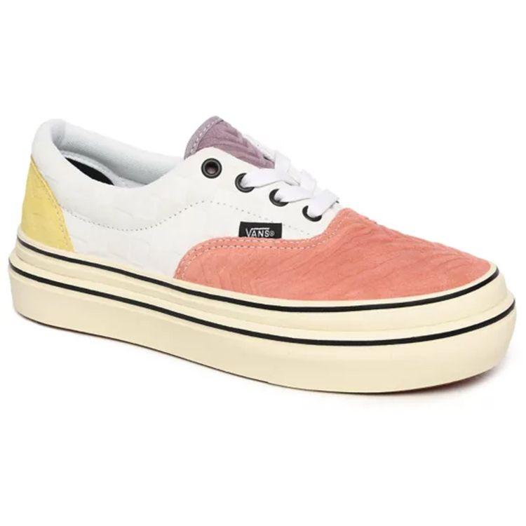 Vans Mixed Media Super Comfycush Era Low Top Skate Shoes Women Sneakers Yellow White Pink VN0A4U1D26A