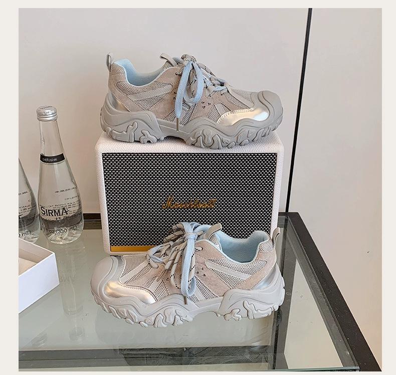 Autumn new heightened thick-soled dad shoes women's leather breathable non-slip soft-soled ugly cute casual sports shoes tide