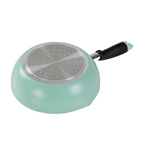 Pearl Metal Frying Pan, 22cm, 2.3L, with Graduations, Fluoropolymer Coating, Induction and Gas Compatible, Deep Frying Pan with Glass Lid, Green, HC-8