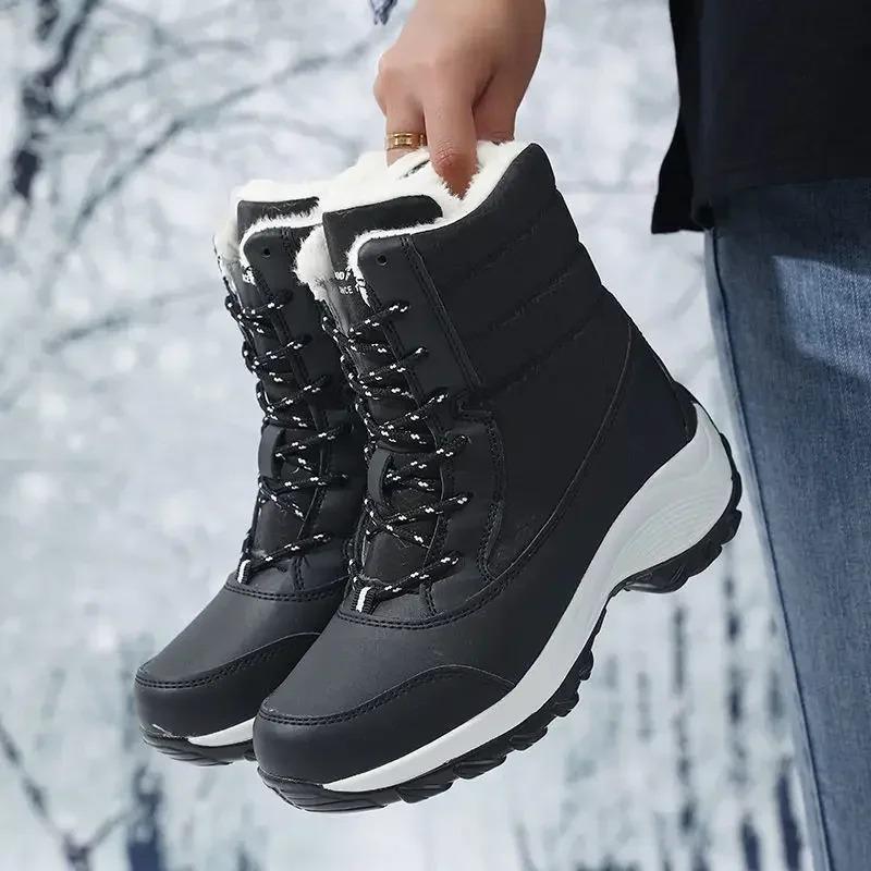 Boots for Women Platform Outdoor Snow Boots Non-slip Winter Walking Shoes Fur Warm Ankle Boots Wedge Waterproof Thigh High Boots