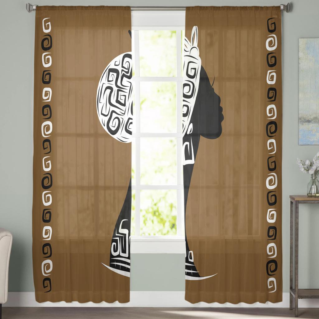African Woman Tulle Curtains for Living Room Printed Sheer Voile Curtain for Bedroom Window Screening Drapes Blinds Home Decor