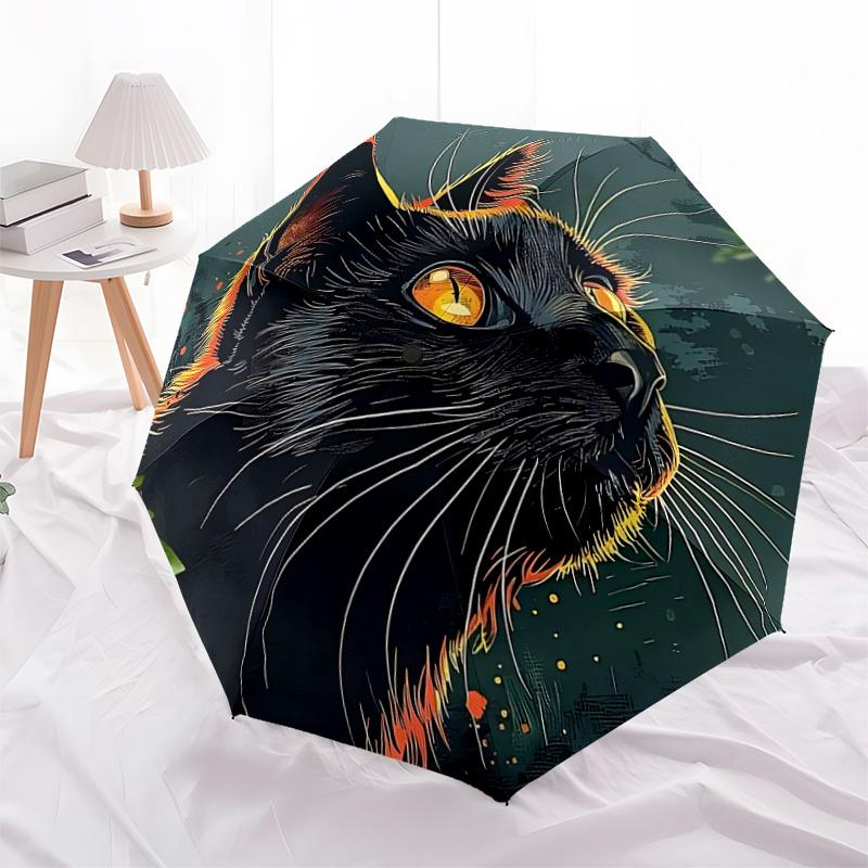 1pc Black Cat Automatic Folding Umbrella - 8-Rib Compact Travel Umbrella Durable & Portable for Outdoor Use, Perfect Gift for Birthdays003