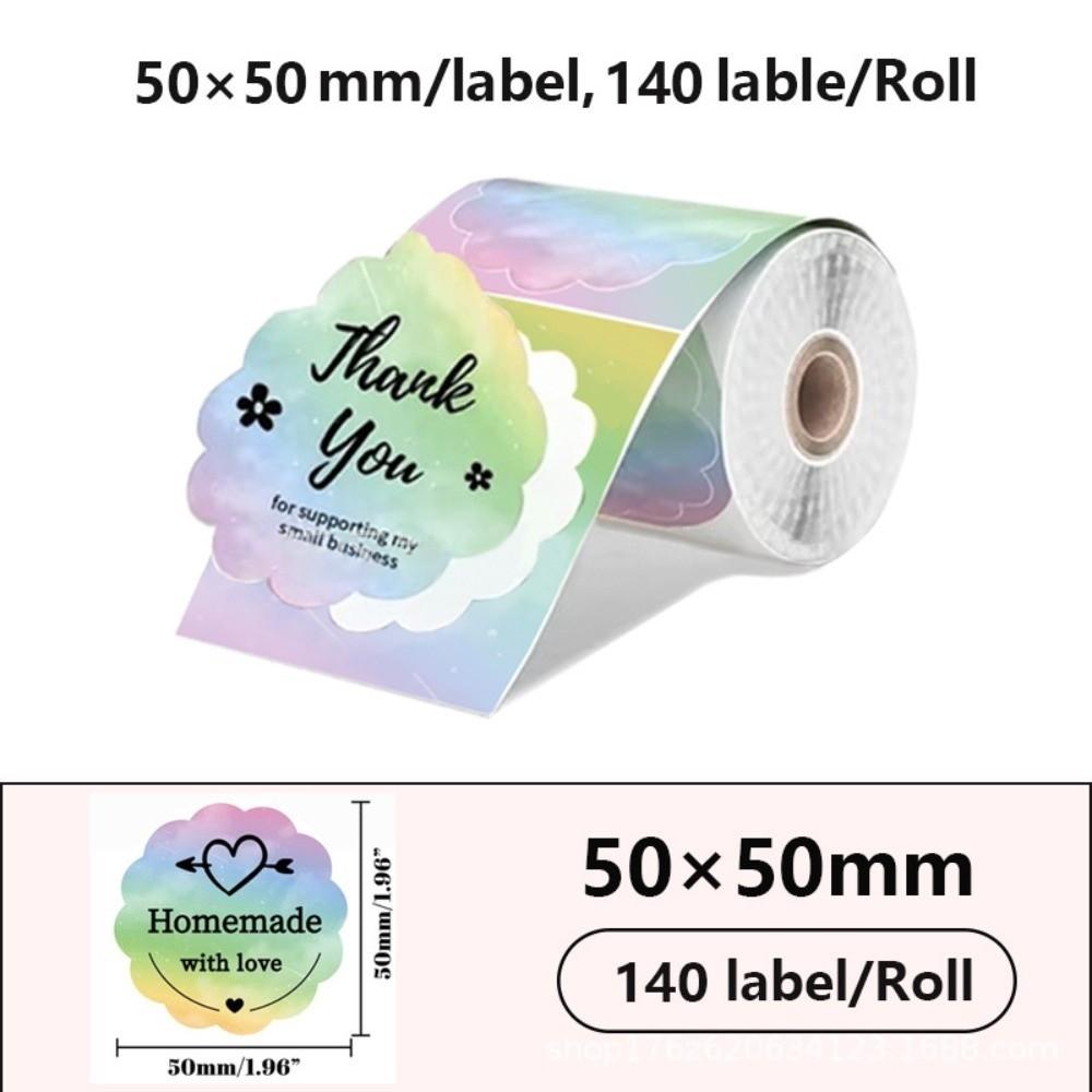140pcs 50x50 mm Thermal Label Roll Tear-resistant Flower Shape Square Label Sticker Color Gradient Waterproof Label Roll Paper