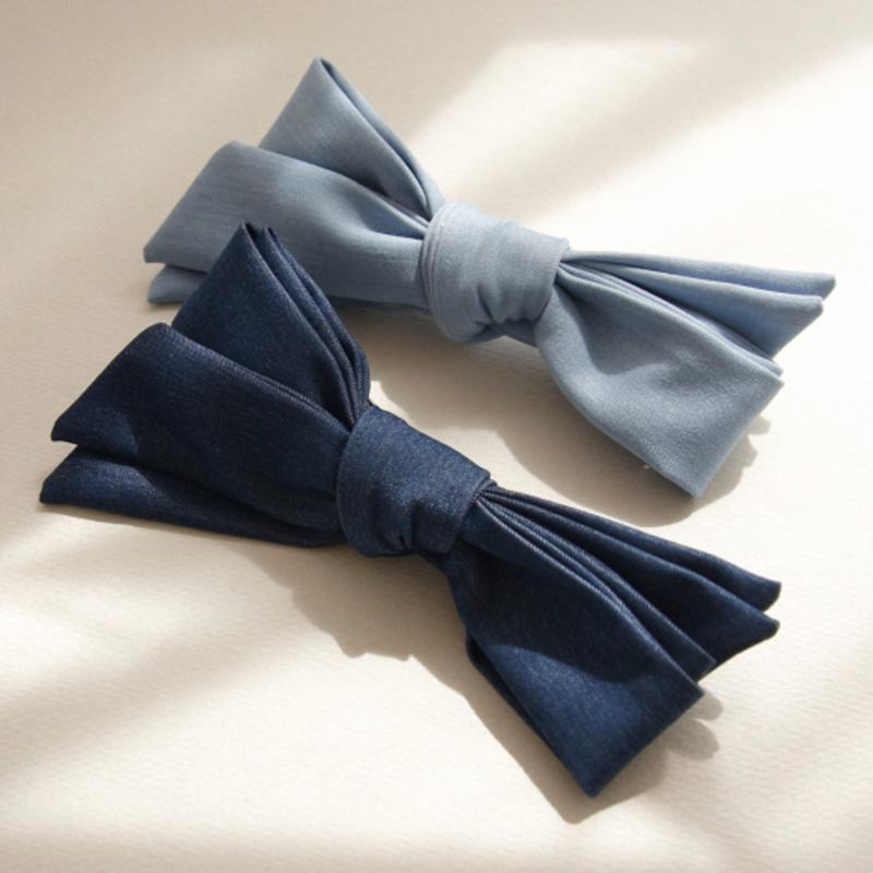 

J.Lauren Fabric Denim Big Ribbon Auto Hair Pin H0975 Jincheong