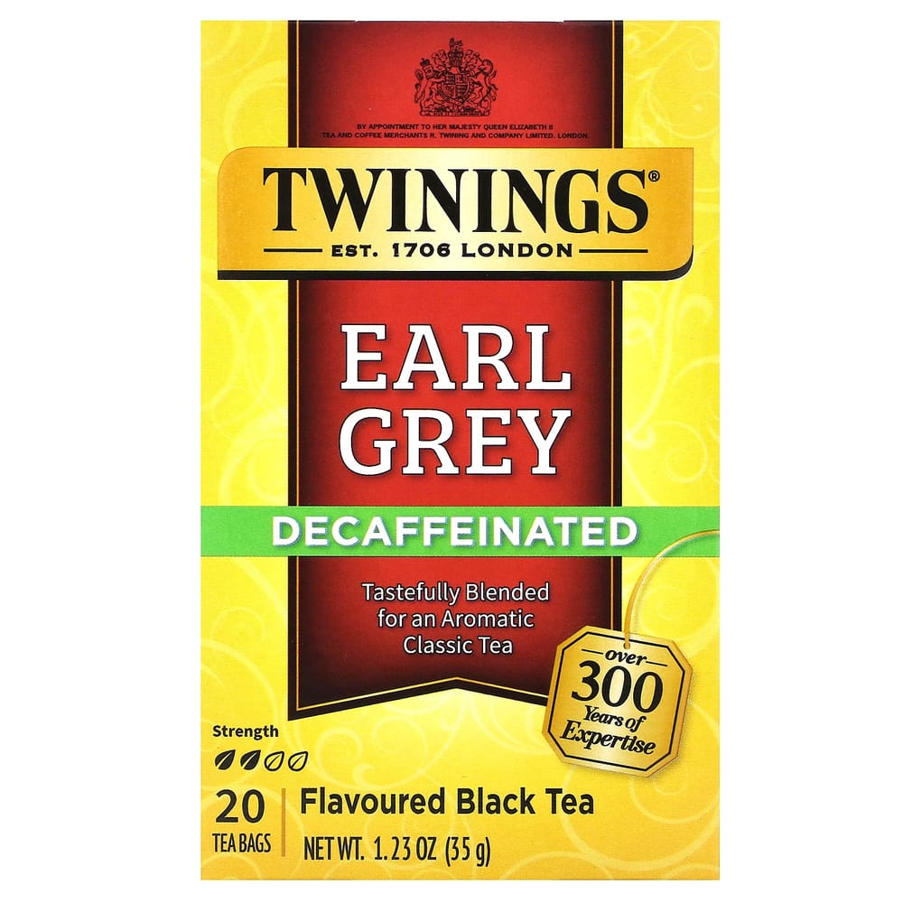 Decaffeinated Earl Grey Black Tea Bags, Twinings Flavored, 20 Count, 35g (1.23oz)