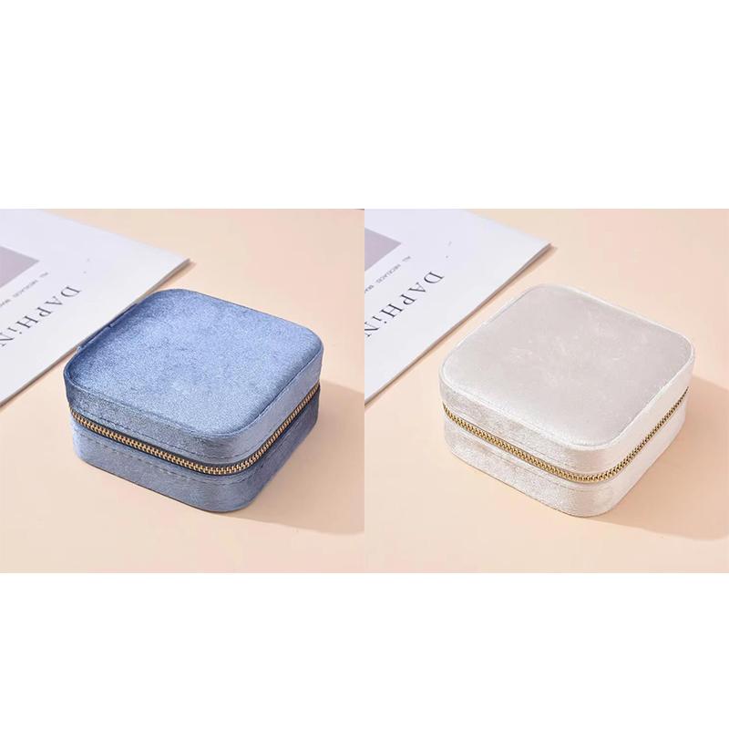 Portable Jewelry Storage Box with Mirror Zipper Square Boxes Earrings Necklace Ring Jewelry Organizer Display for Travel K