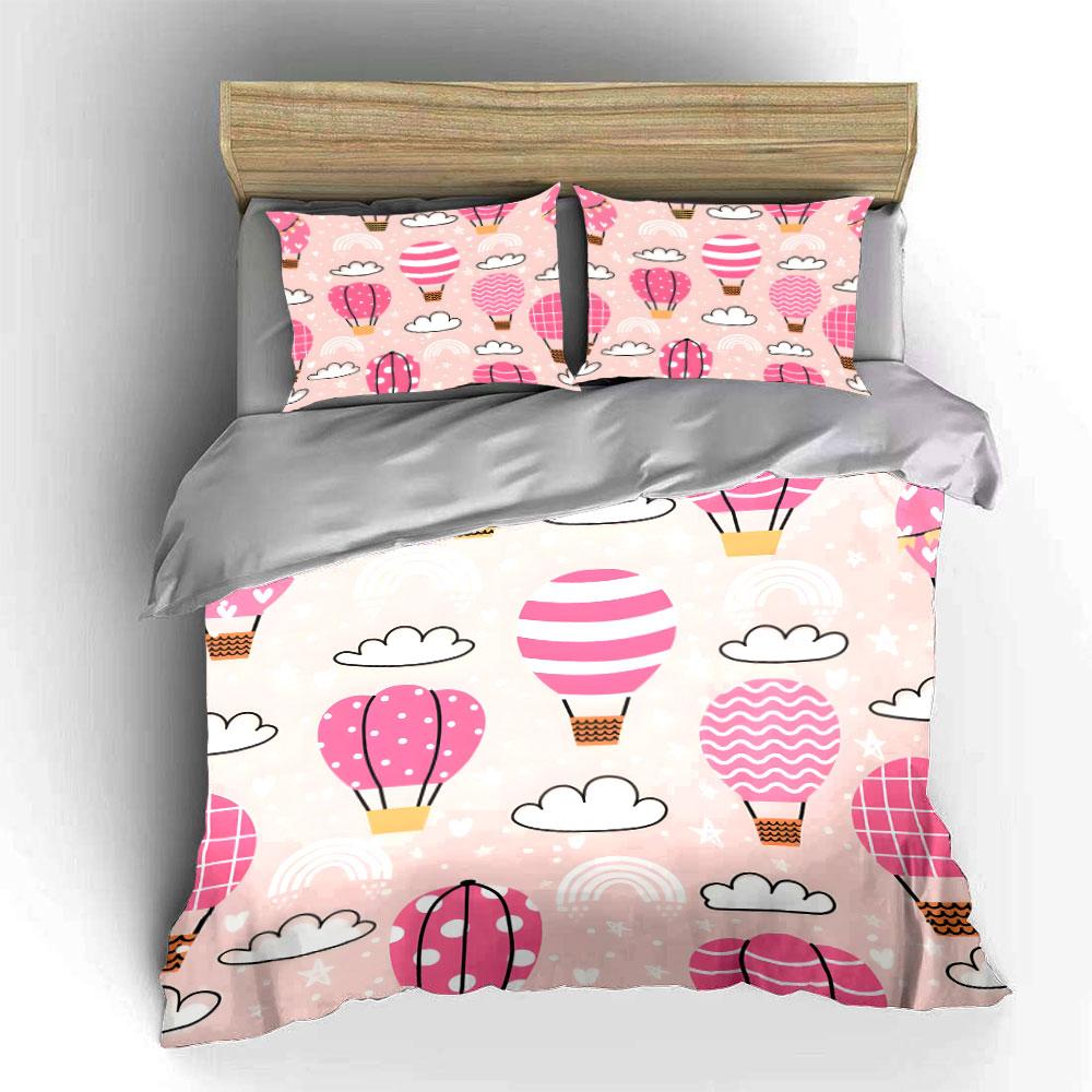Pink Hot Air Balloon Pattern Printed Duvet Cover Set1 Duvet Cover+2 Pillowcasemulti Size Bedroom Bedding Decor Luxury Gifts