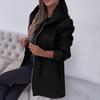Women Windbreaker Jacket Hooded Thermal Long Sleeve Solid Color with Drawstring Waist Large Pockets Zipper Closure