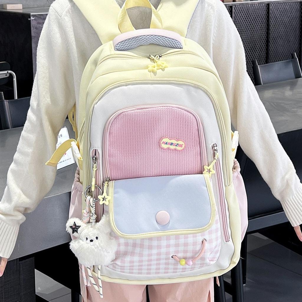 Schoolbag Schoolbag Female Korean High Value Ins New Dopamine Contrasting Color College Style Primary and Secondary School Students 1-1 Grade Backpack