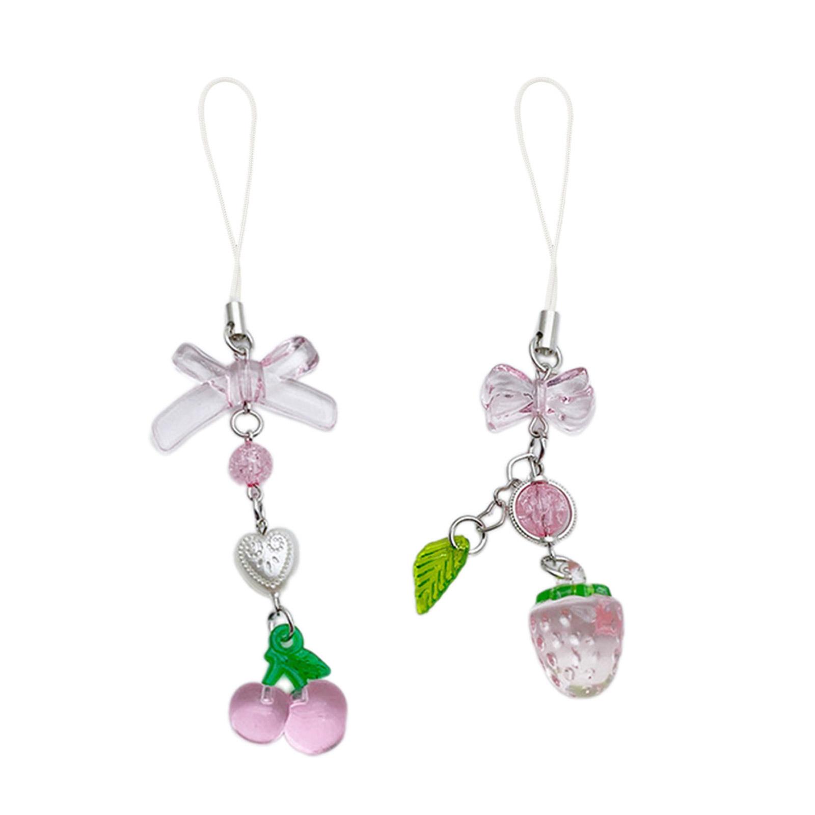 

Модный кулон в виде вишни и клубники, ремешки для телефона, шнурок, карманный брелок, ремешок, подвеска для рюкзака, цепочка для украшения ключей от машины A розовый