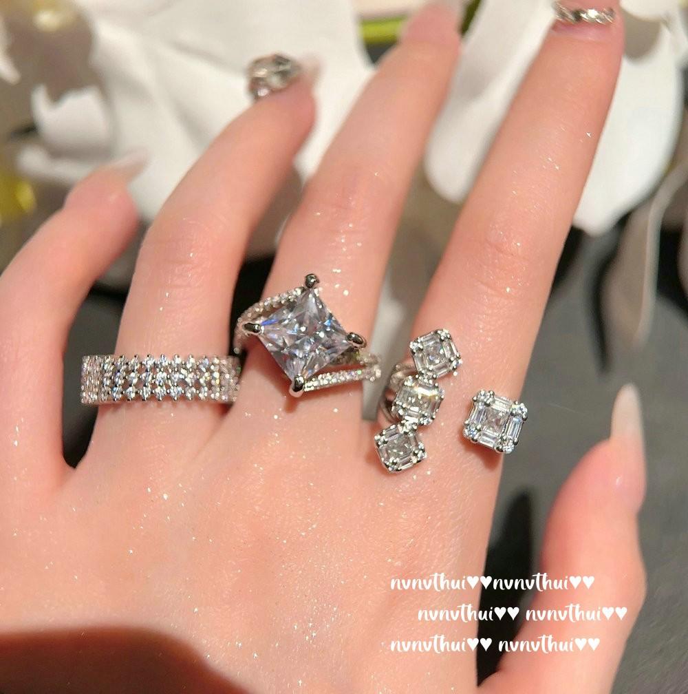 ** Comet, Big Gem Ring, Rich Family Gold, Plated With 18K Gold, Gypsy Star Sugar Cube Zircon Ring, Stacked Wear