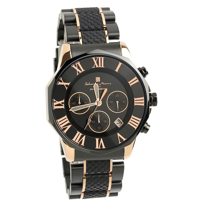 

[Salvatore Mara] watch watch chronograph 10 ATM water resistant business formal italian brand Limited model men s SM15104 (Black x pink gold)