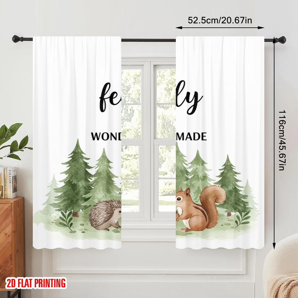 2pcs 2D Flat Printing Curtain Fearfully Wonderfully Made Fabric Without Electricity Festive Curtains Use for Festive Wall Decor