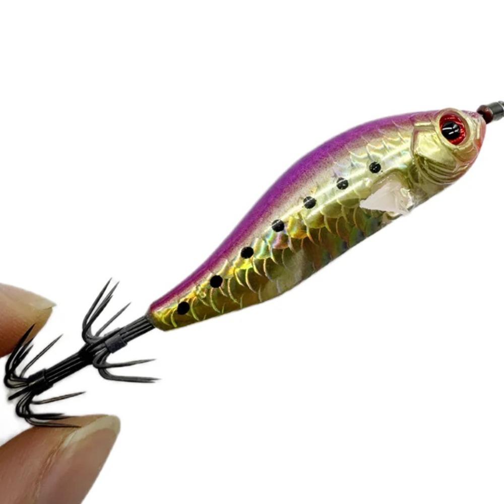 High Quality Cuttlefish Squid Lure 80mm Glow Squid Jig Horizontal Hard Bait Wood Shrimp Lure Shrimp Squid Hook Sea Fishing Bait
