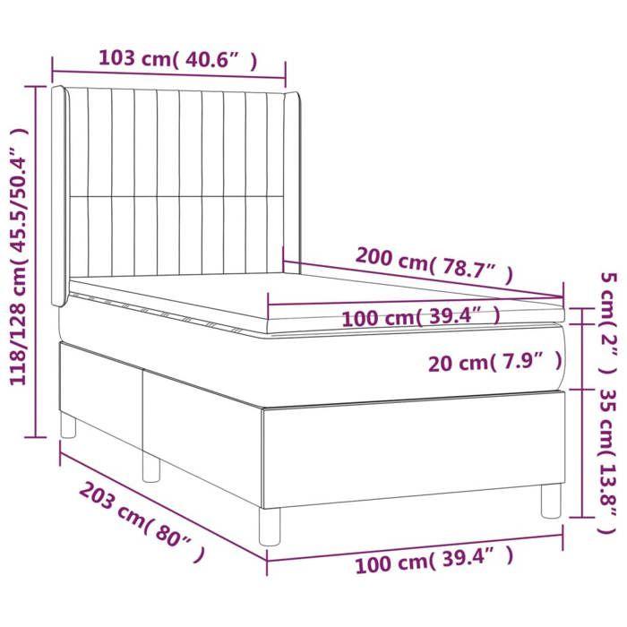 3131572 vidaXL Lit à sommier tapissier avec matelas Marron foncé 100x200 cm
