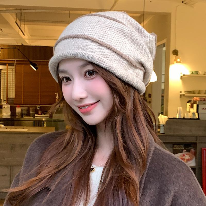 Autumn and Winter Warm Confinement Hat  Spring and Autumn Ear Protection Woolen Hat Face Showing Small Pullover Hat  Cool Hat