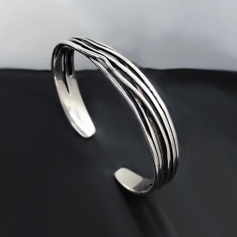 Wave Weave Personalized Minimalist Silver Punk Bracelet - Open Design Bangle