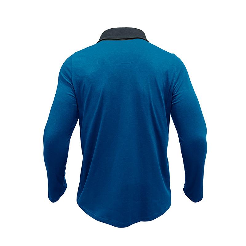 Men Long Sleeve Polo Shirt with Contrast Color Collar Casual Pocket Top