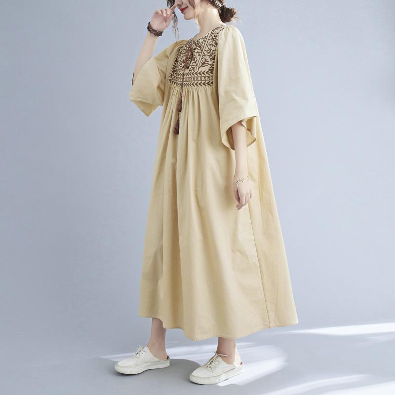 2025 Summer Plus Size Elegant Women's Ethnic Embroidery Ruffle Sleeve Dress