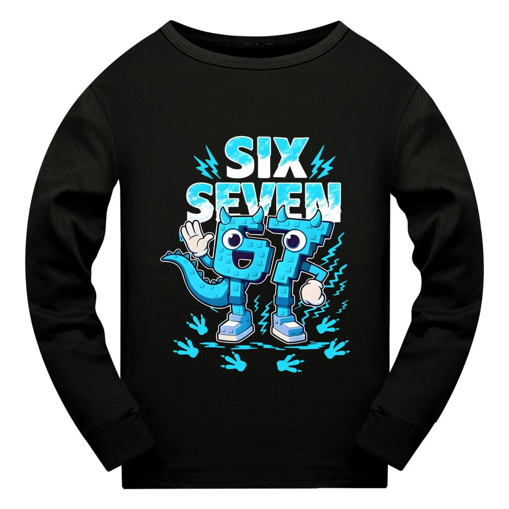5192 Kinder Jungen Mädchen Steal a Brainrot 67 Six Seven Aufdruck Langarm T-Shirt