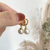 Imitation Pearl Drop Hoop Earrings For Women Stainless Steel Circle Charm Ear Accessory