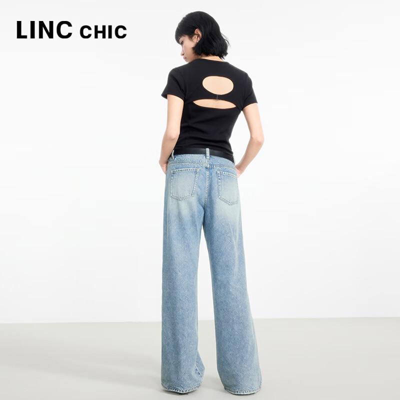Jinyujie Women's Mid-Waist Loose Straight Wide-Leg Jeans