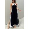 IHUASU Summer Cotton Hemp Halter Neck Open Temperament Dress Woman