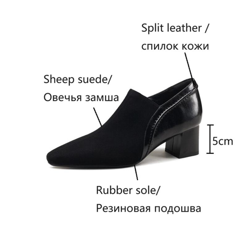 Fashion NEW Spring/Autumn Women Loafers Sheep Suede Leather Shoes for Women Pointed Toe Chunky Heel Soft Shoes Black Zipper Women Pumps
