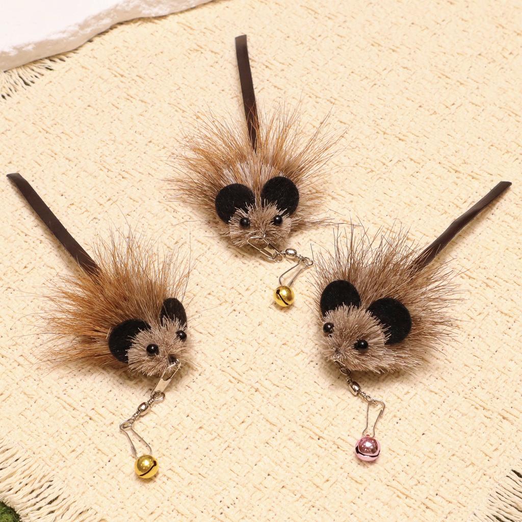 Simulated Cowhide Tail Mouse Toying Stick With A Replacement Head