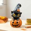 Creative Gift for Halloween Lovers Black Cat & Pumpkin Resin Ornaments, Cute Desktop Figurines, Artistic Craft Collectibles Cartoon And Statue