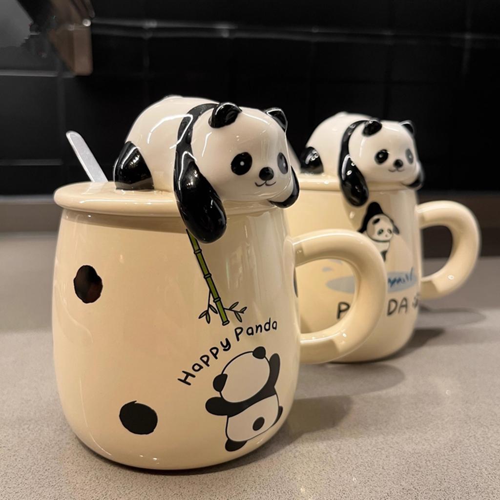 Lying Panda Ceramic Cup with Lid Water Cup Birthday Gift for Girls Travel Souvenir for Friends