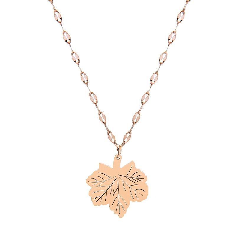 Unique Rose Gold Titanium Steel Leaf Pendant Necklace For Elegant Fashion Statement