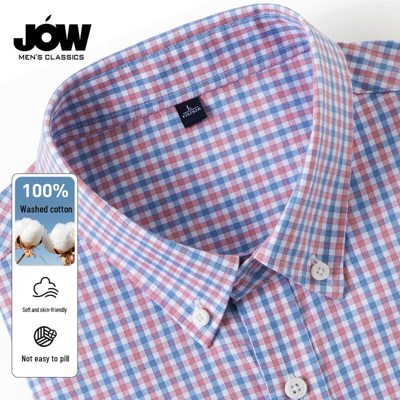 

JOW Men s Plaid Washed Cotton Long Sleeve Shirt 4XL