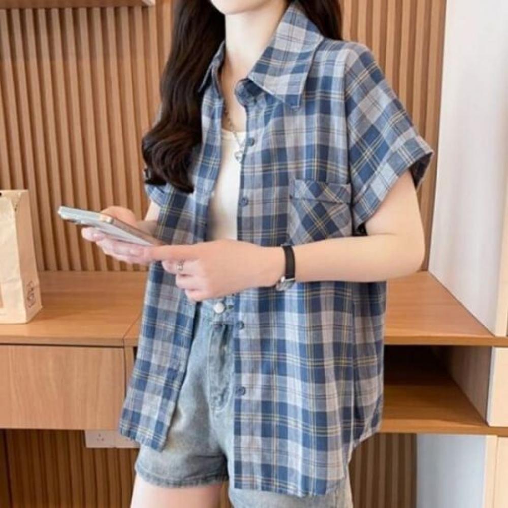 Navava Casual Check Roll Up Short Sleeve Shirt Nb2746
