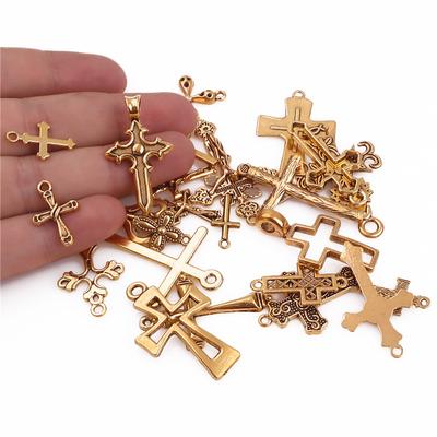 25pcs/Set Lot Vintage Cross Pendant Charms For Jewelry Making Zinc Alloy Jesus Religious Faith Charm Frame Mixed Components