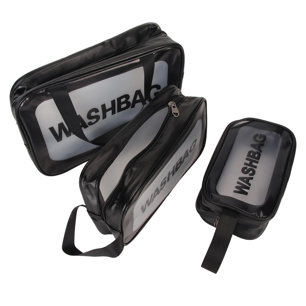 3pcs PVC Makeup Bag Multifunction Waterpeoof Lightweight Transparent Portable Cosmetic Bag for Men Women Black