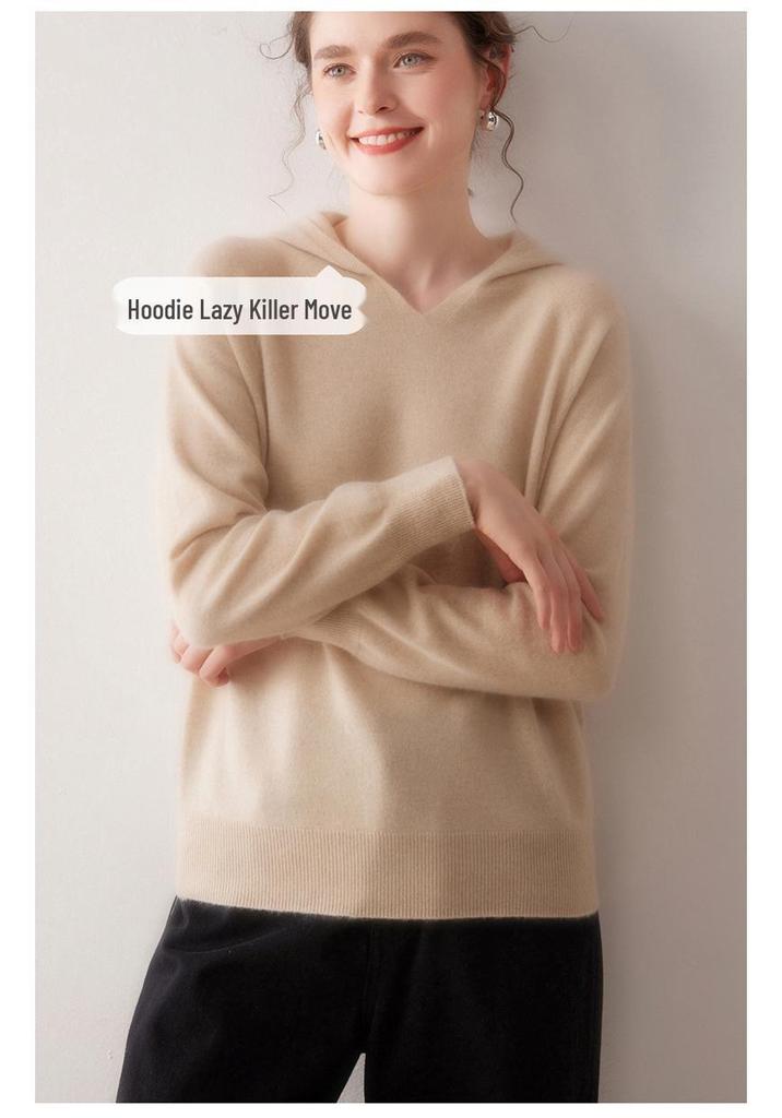 Lekasha Women's 100% Cashmere Knitted Hooded Pullover - Autumn/Winter Collection