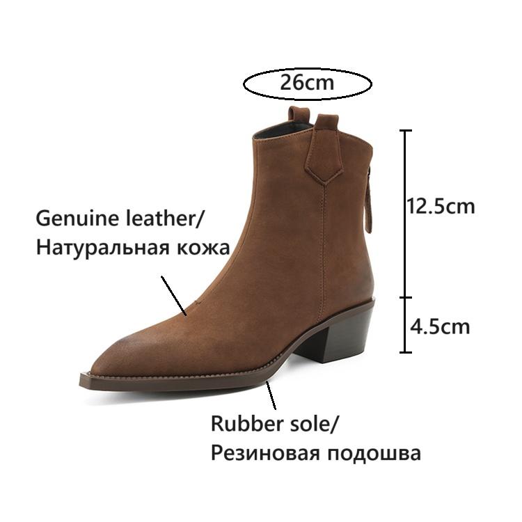 Fashion NEW Autumn Women Boots Pointed Toe Chunky Heel Shoes Genuine Leather Shoes for Women Concise Zipper Ankle Boots Western Boots