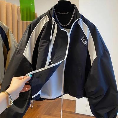 Koreanische Street Double Zipper Jacken für Damen Herbst Stehkragen Mäntel Y2k Langarm Lockere Oberteile Mujer