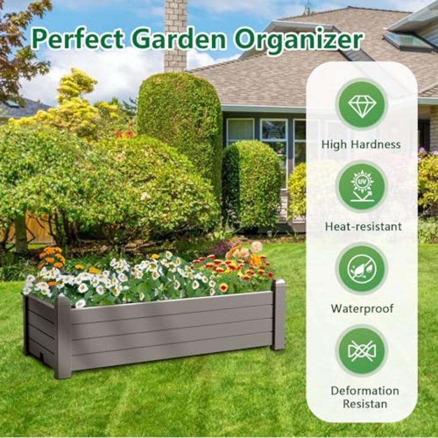 Horticulture Garden Bed Divisible Resin Planter Box for Backyard Patio Balcony with 4 Legs Gray 43.31 X 17.72 X 12.6