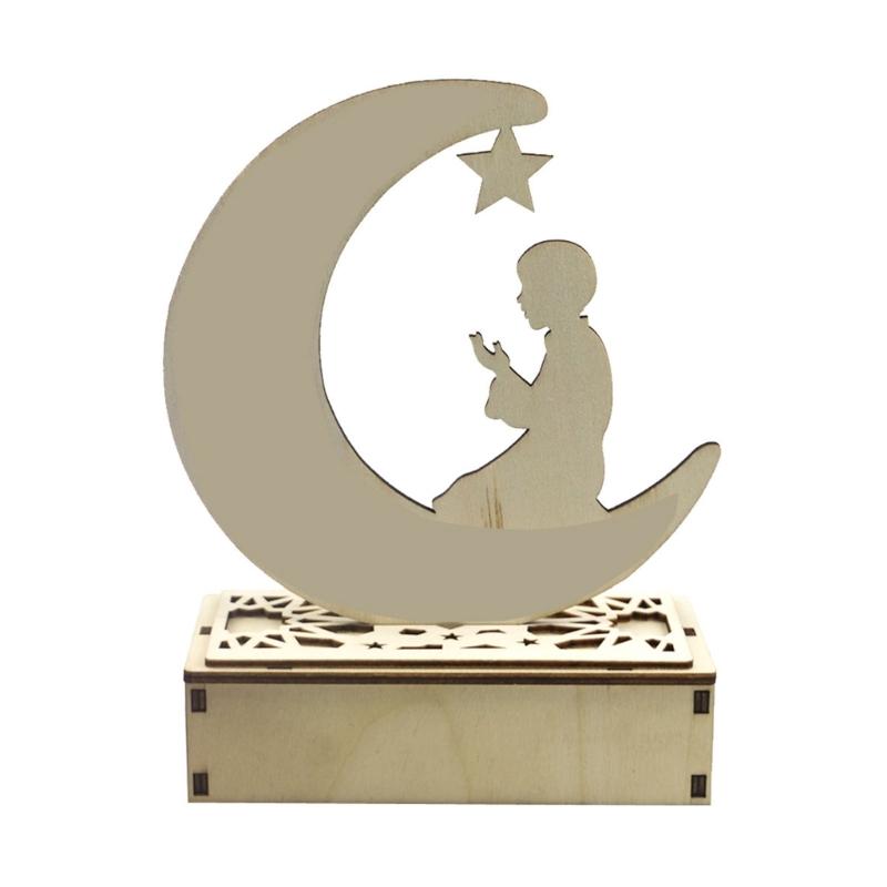 EID Mubaraks Wood Ornament Moon LED Light Ramadans Decoration for Home Islamic Muslims Party Decoration Kareem Eid Gift