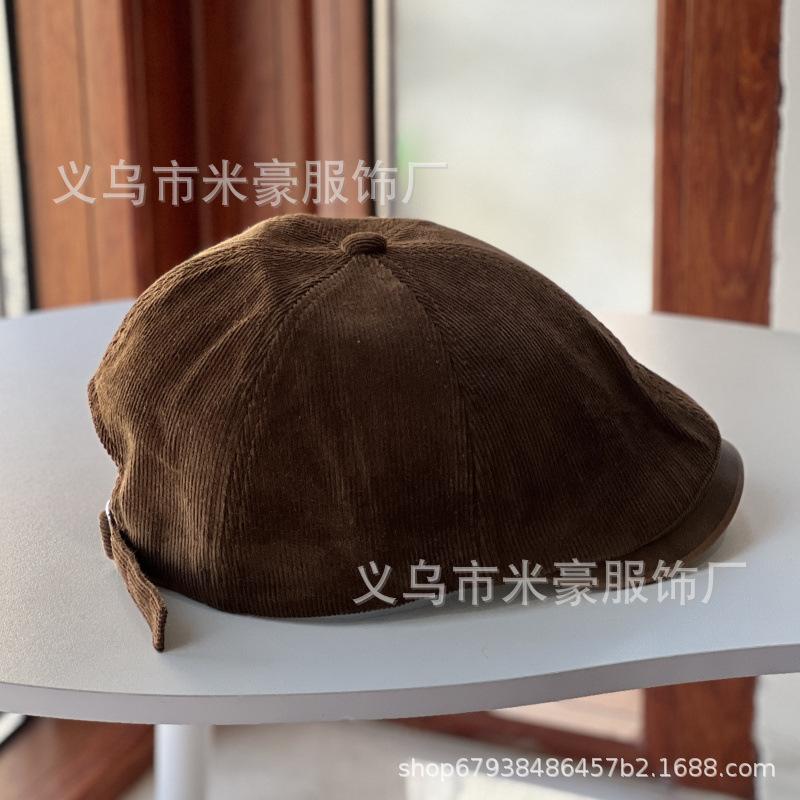 Fashion corduroy beret women's big head circumference retro forward hat autumn and winter cap simple casual painter hat