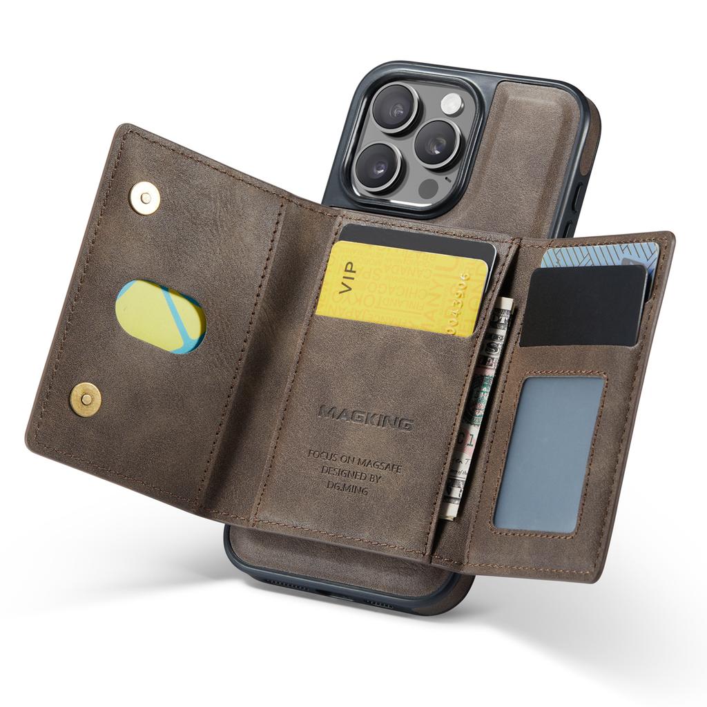 MAGKING K2 Series For iPhone 16 Pro Max Case Compatible with MagSafe PC+TPU+PU Leather RFID Blocking Phone Cover with Wallet