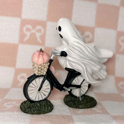 Ghosts Ride With Pink Pumpkins Statue Hand Painted Lovely Ghosts Figurine For Livingroom Decor