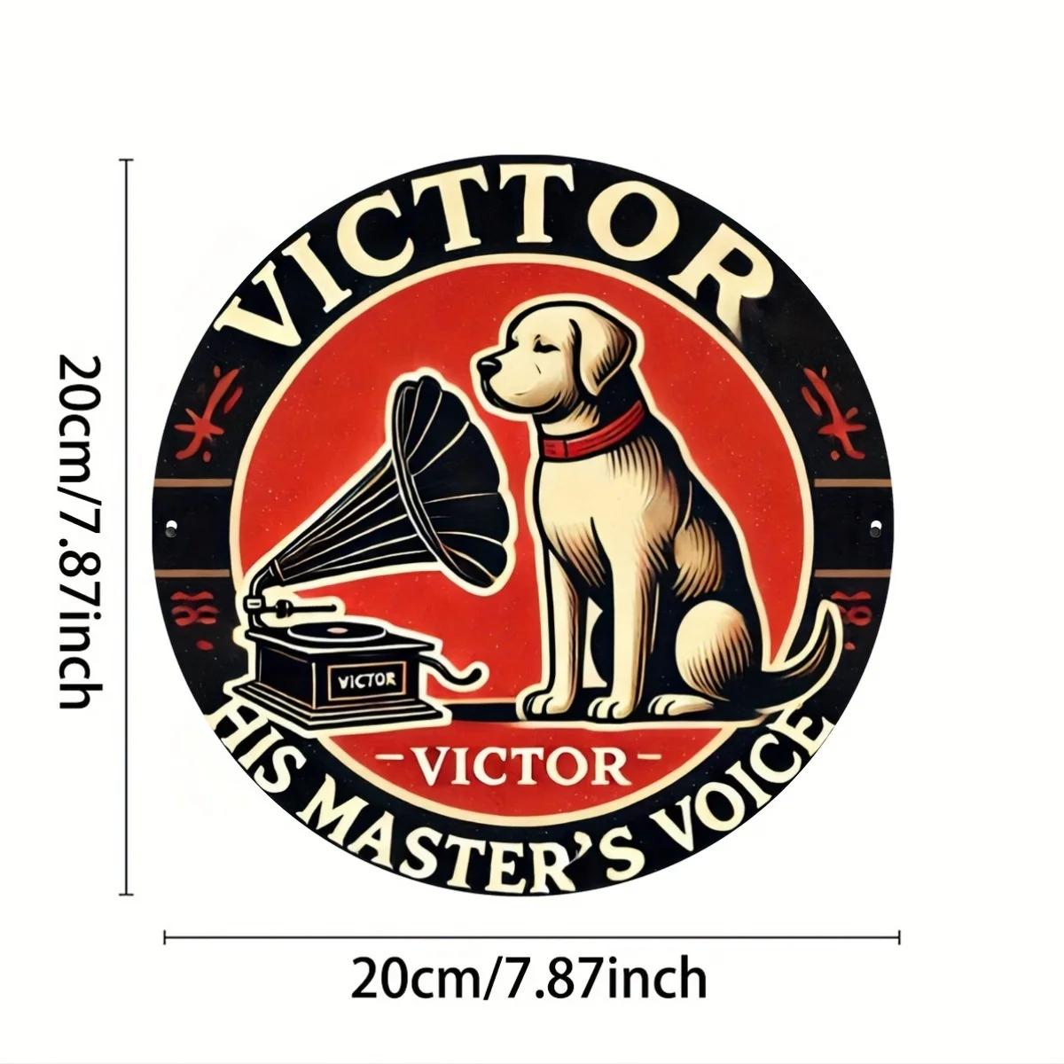 Vintage Style Dog and Gramophone Aluminum Sign xinch Round Wall Plaque Victor His MasterS Voice Engraved 20x20cm(8x8inch)