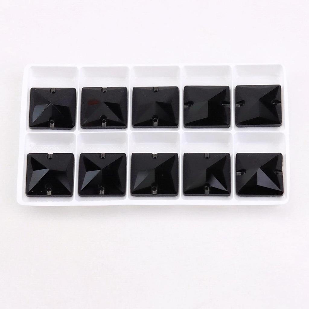 Black Flat Buckle Double Hole Hand-Sewn Crystal Glass DIY Accessories