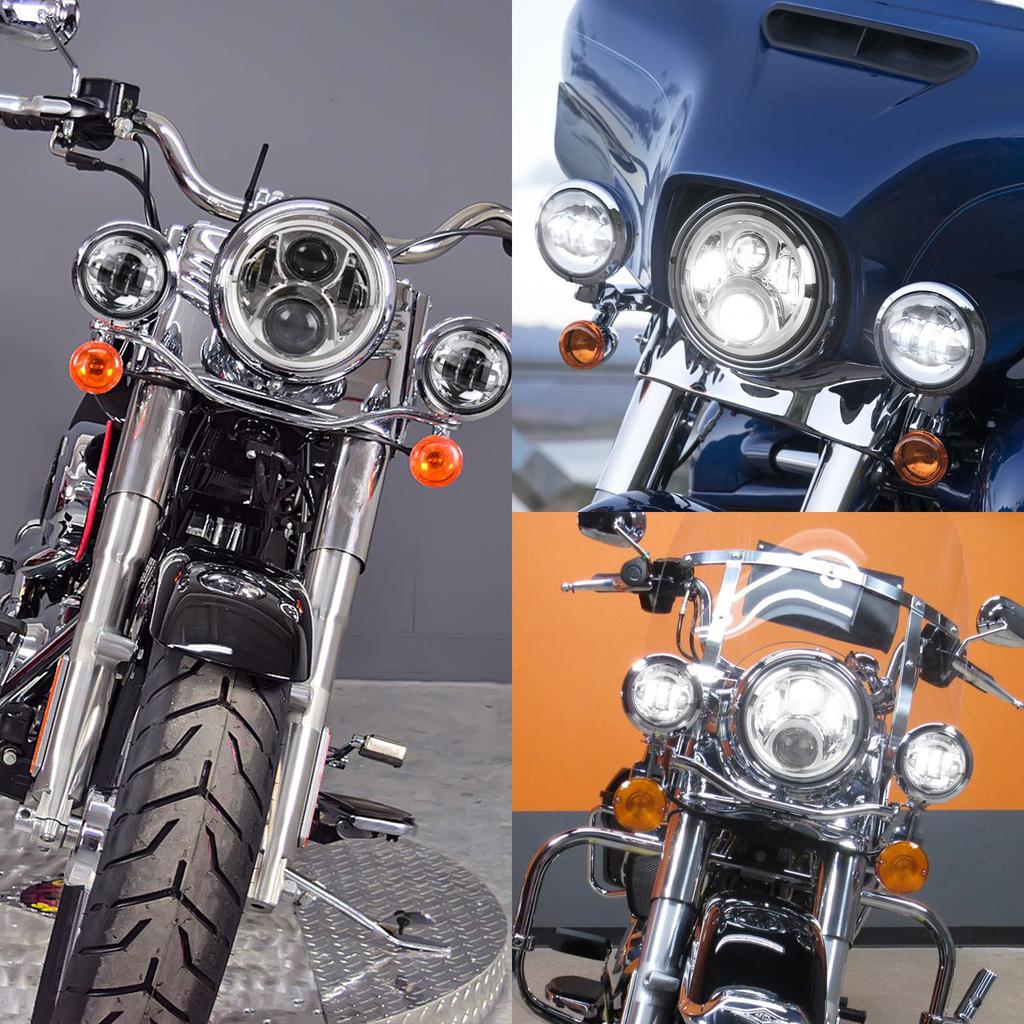 MOVOTOR headlight set for headlight and fog lamp LED light set switching Chrome 50W 7-inch Harley-Davidson 7-inch 4.5-inch Hi/Lo